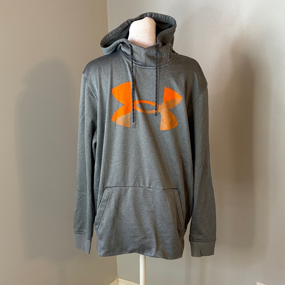[Under Armour] Gray Hoodie with Bright Orange Logo - Size Medium